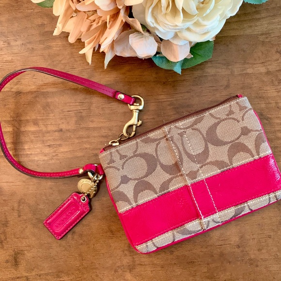 Coach Handbags - COACH Signature Wristlet with Pink Strip